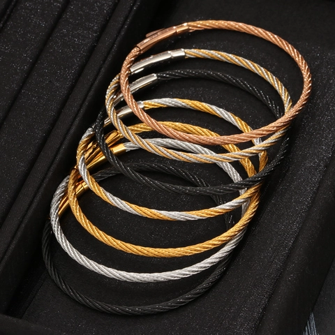Brazalete Minimalista de Acero Inoxidable con Cable para Mujer Pulsera Trenzada Geométrica Galvanizada Joyería de Moda Regalo