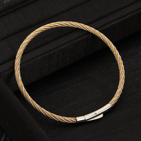 Brazalete Minimalista de Acero Inoxidable con Cable para Mujer Pulsera Trenzada Geométrica Galvanizada Joyería de Moda Regalo