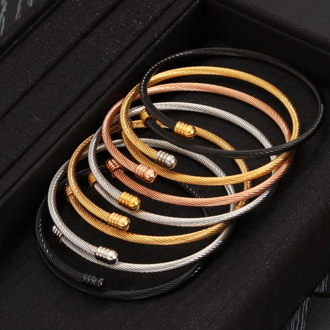 Brazalete de Pulsera de Cable Trenzado de Acero Inoxidable Vintage para Mujer Brazalete Abierto Galvanizado Joyería de Moda