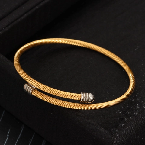 Brazalete de Pulsera de Cable Trenzado de Acero Inoxidable Vintage para Mujer Brazalete Abierto Galvanizado Joyería de Moda