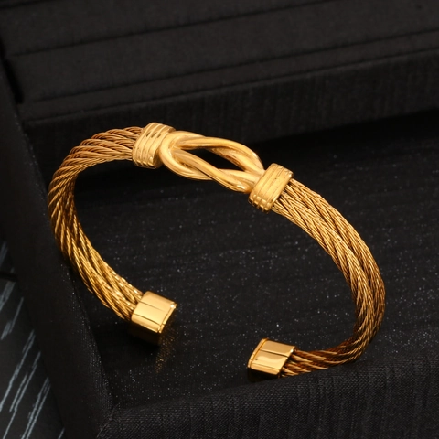 Brazalete Abierto de Nudo de Cable Trenzado de Acero de Titanio 18K Galvanizado al Vacío para Hombres Mujeres Joyería
