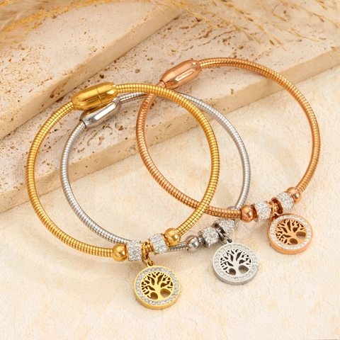 Pulsera de Cadena de Serpiente de Acero Inoxidable para Mujer Chapado en Oro 18K Árbol de la Vida Corazón Estrella Joyería