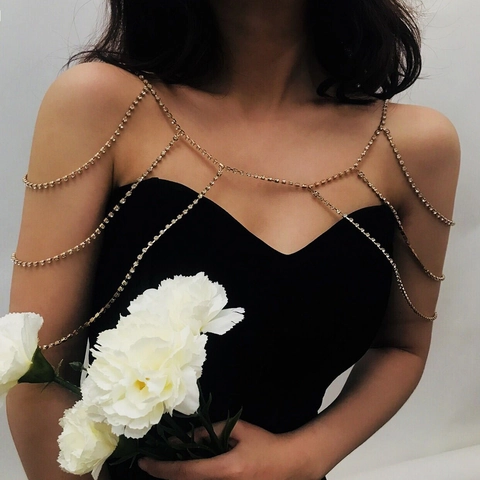 Chaîne de Corps Multicouche Sexy en Strass pour Femme Chaîne d'Épaule en Alliage Plaqué Or Argent Gland Bijoux de Fête