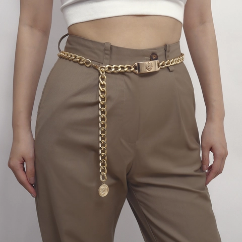 Cintura a Catena in Metallo con Rilievo Testa di Leone Oro Vintage per Donna Catena per il Corpo con Ciondolo a Moneta Accessorio Moda