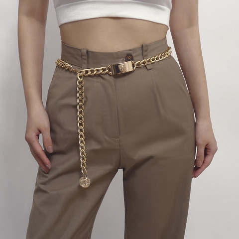 Cintura a Catena in Metallo con Rilievo Testa di Leone Oro Vintage per Donna Catena per il Corpo con Ciondolo a Moneta Accessorio Moda