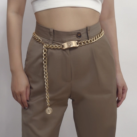 Vintage Löwenkopf Münze Anhänger Legierung Kette Gürtel Damen Punk Metall Körper Taillenkette Gold Geprägtes Medaillon Schmuck