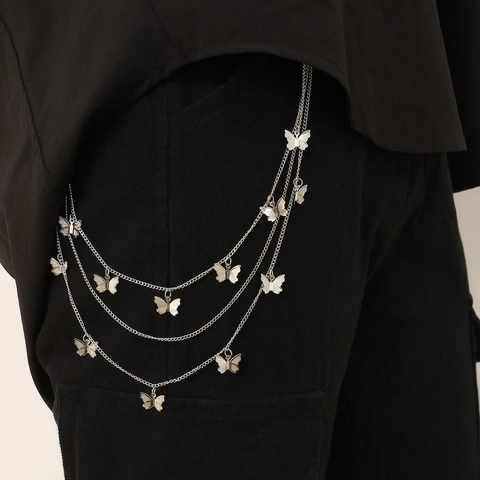 Punk Nappina Farfalla Pendente Catena a Più Strati Cintura da Vita per Donna Y2K Streetwear Lega di Metallo Catena Corpo