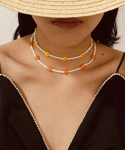 Collar y Tobillera Hechos a Mano de Cuentas de Semilla con Flores de Margarita para Mujer Joyería Bohemia Fresca