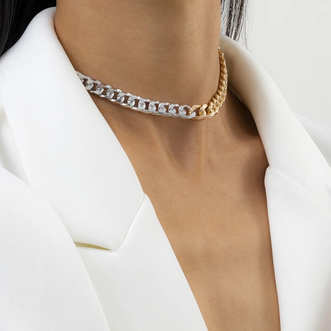 Minimalist Gold Silver Mixed Color Aluminum Iron Chunky Chain Choker Necklace For Women Hip Hop Punk Fashion Jewelry