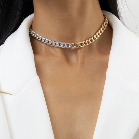 Minimalist Gold Silver Mixed Color Aluminum Iron Chunky Chain Choker Necklace For Women Hip Hop Punk Fashion Jewelry