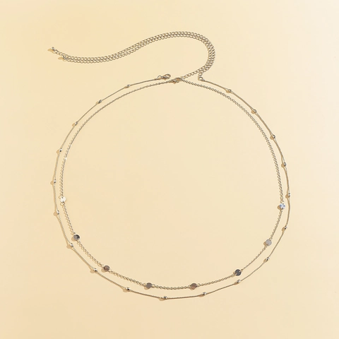 Catenina da Vita Sexy Retrò a Doppio Strato Placcata in Oro Argento Rame per Donna Catena Corpo con Paillettes Geometriche