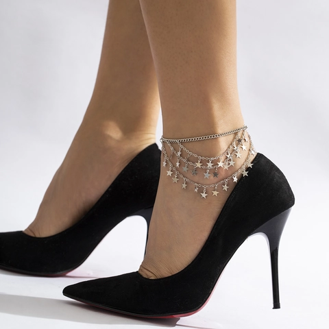 Multilayer Tassel Anklet For Women Hip Hop Punk Metal Chain Shoe Decor Jewelry Gold Silver Artificial Pearl Rhinestone Foot Chain Gift