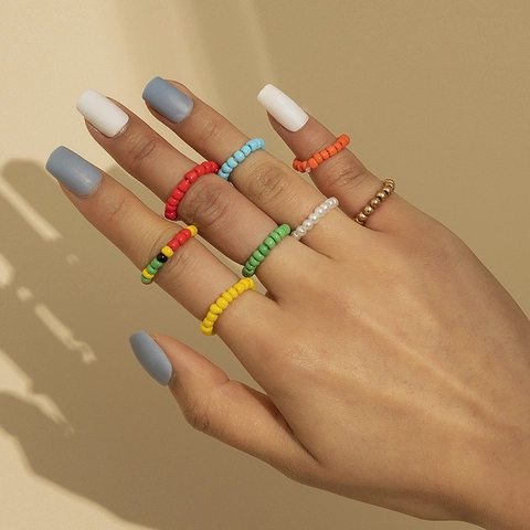 Böhmisches Set Aus Mehrfarbigen Samenperlen-Ringen Für Damen Elastische Perlen-Fingerringe Handgefertigter Bunter Schmuck