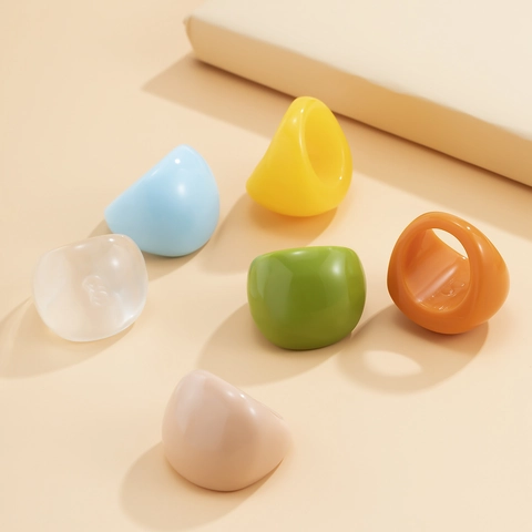 Chunky Resin Acrylic Ring For Women Geometric Square Thick Polished Retro Minimalist Trendy Finger Jewelry Gift