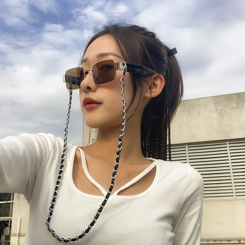 Retro PU Leather Woven Metal Glasses Chain Women Fashion Sunglasses Eyewear Retainer Strap Anti-Lost Cord Holder Jewelry