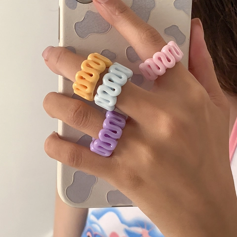 Fashion Chunky Wave Resin Rings For Women Colorful Candy Color Geometric Stackable Finger Ring Y2K Aesthetic Jewelry