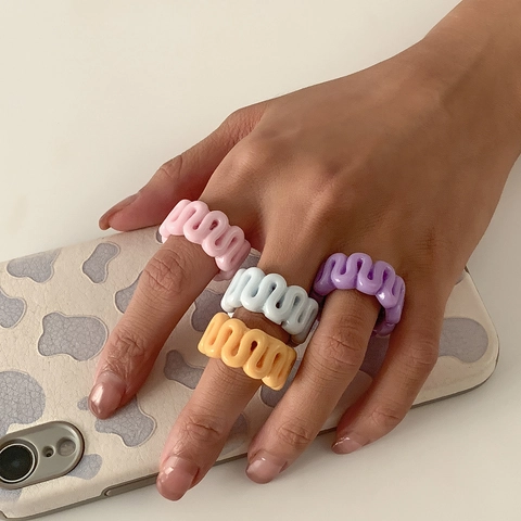 Fashion Chunky Wave Resin Rings For Women Colorful Candy Color Geometric Stackable Finger Ring Y2K Aesthetic Jewelry