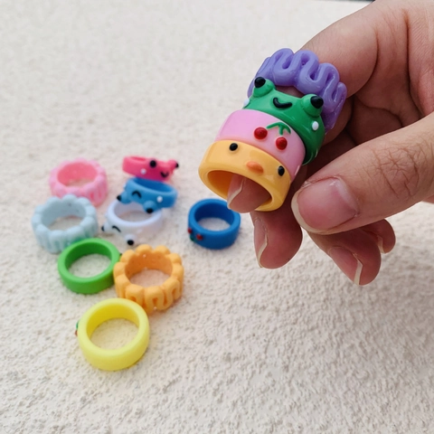 Süße Harz Frosch Küken Ringe Bunte Punktmuster Kirsch Frucht Ring Y2K Ästhetik Trendiger Fingerschmuck Für Damen Teenager