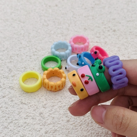 Süße Harz Frosch Küken Ringe Bunte Punktmuster Kirsch Frucht Ring Y2K Ästhetik Trendiger Fingerschmuck Für Damen Teenager