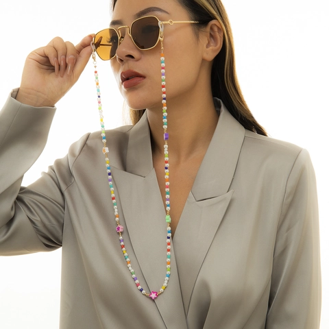 Colorful Seed Bead Imitation Artificial Pearl Glasses Chain For Women Bohemian Star Flower Decor Anti-slip Eyewear Strap Accessory