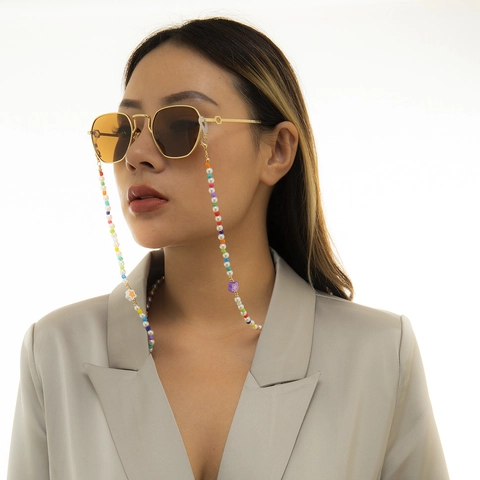Colorful Seed Bead Imitation Artificial Pearl Glasses Chain For Women Bohemian Star Flower Decor Anti-slip Eyewear Strap Accessory