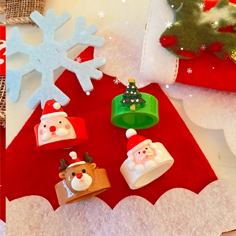 Schattige Kerst Cartoon Kerstman Rendier Acryl Ring Feestelijke Partij Sieraden Cadeau Voor Vrouwen Tieners Kinderen Ring