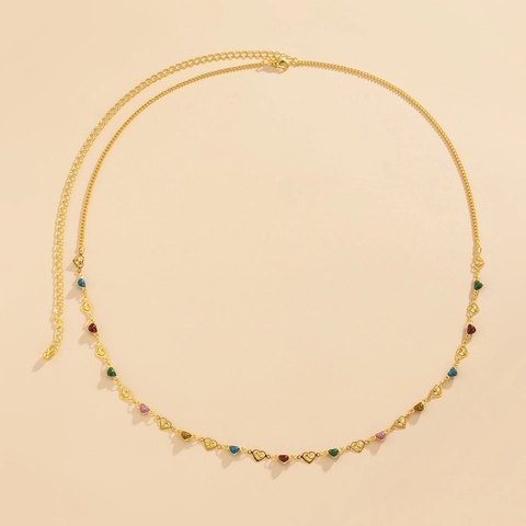 Chaîne de Taille en Métal Géométrique avec Pendentif Cœur Étoile pour Femme Chaîne de Corps en Strass Huile Colorée