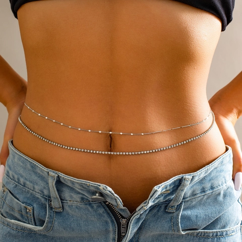 Double Layer Waist Chain For Women Gold Silver Rhinestone Sequin Body Chain Sexy Beach Belly Chain Minimalist Fashion Jewelry