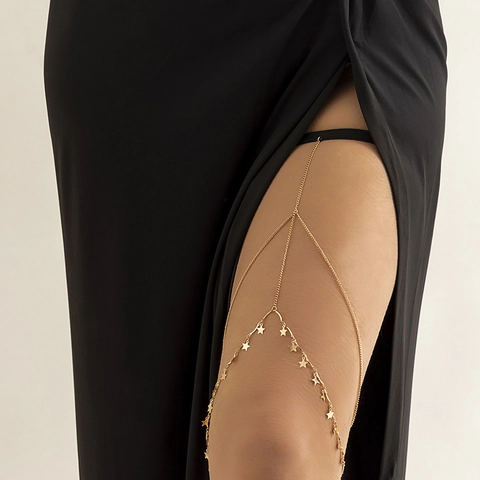 Sexy Alloy Thigh Chain With Artificial Pearl Rhinestone Charms Multi Layer Star Pendant Leg Chain Body Jewelry For Women