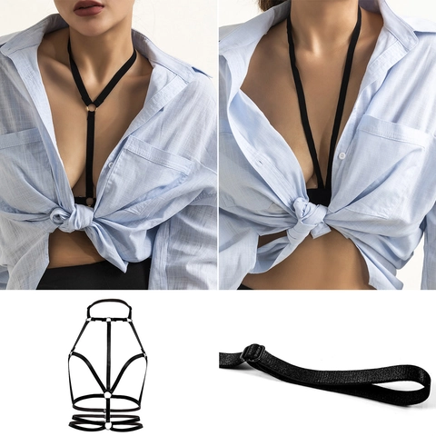 Chaîne de Poitrine Sexy en Élastique Noir Harnais de Corps pour Femme Punk À Brides Ajouré Boîte de Nuit Fête Bikini Bijoux de Corps