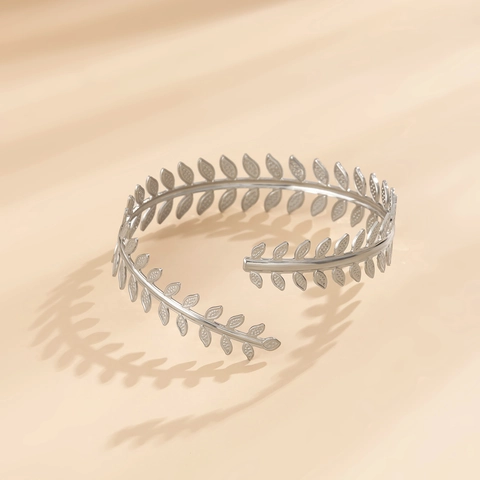 Vintage Zilveren Metalen Blad Armband Verstelbare Lauriertak Armring Mode Sieraden Accessoires Voor Dames