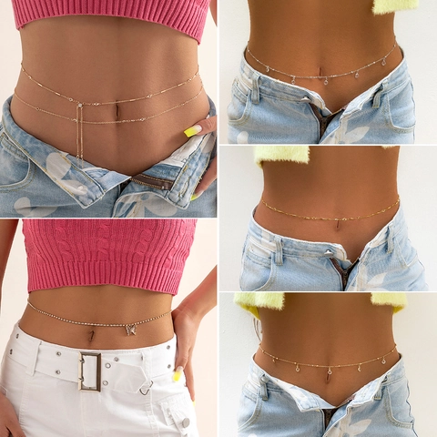 Sexy Hip Hop Double Layer Alloy Waist Chain For Women Rhinestone Tassel Body Chain Adjustable Fashion Jewelry Belly Chain
