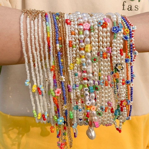 Collier Fleur en Perles Fait à la Main pour Femmes Bohème Perles de Rocaille Perle Artificielle Daisy Choker Style Ethnique Bijoux Cadeau