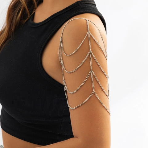 Eccessiva Catena per il Corpo a Più Strati con Nappa in Ferro per Donna Moda Metallo Spalla Braccio Bracciale Catena Gioielli per il Corpo