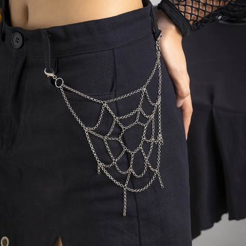 Cadena para Pantalones de Telaraña Gothic Punk de Metal Plateado Cadena de Cuerpo en Capas para Mujer Halloween