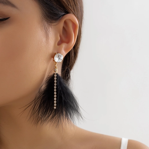 Long Feather Tassel Earrings With Faux Artificial Pearl Rhinestone Stainless Steel Post Alloy Vintage Bohemian Style For Women Party Wedding