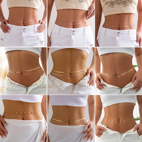 Minimalist Layered Snake Bone Chain Body Chain For Women Gold Silver Plated Cross Tassel Waist Chain Summer Beach Jewelry