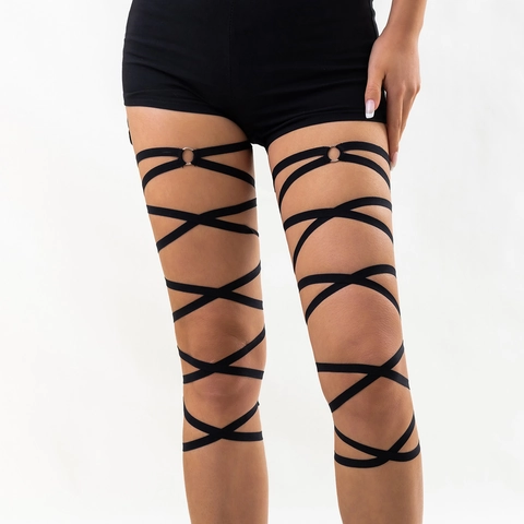Elastic Leg Wrap Harness Gothic Punk Body Jewelry Sexy Cross Bandage Leg Chain Thigh Ring Arm Chain For Women Party Accessory