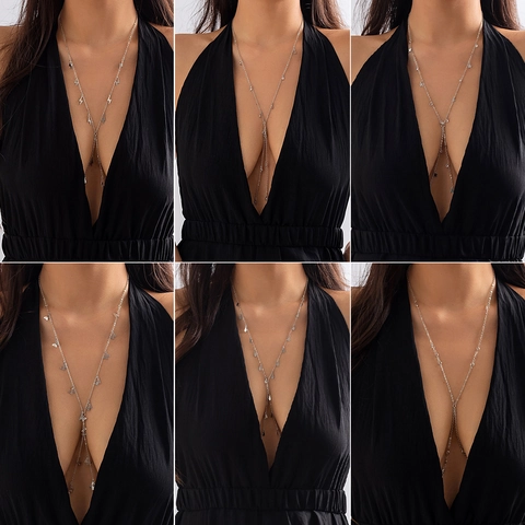 Sexy Multi Layer Alloy Body Chain For Women Gold Silver Star Butterfly Rhinestone Faux Artificial Pearl Chest Harness Beach Jewelry