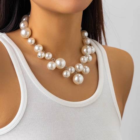 Grote Kunstparel Legering Kralen Choker Halsketting Voor Dames Punk Stijl Metalen Bol Halsketting Feest Sieraden Cadeau