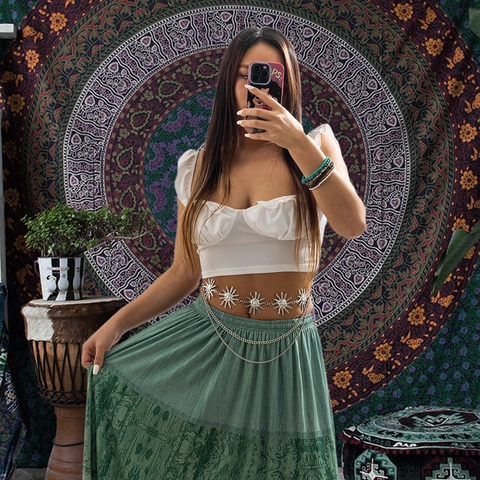 Catena da Vita in Metallo con Sole Bohemien per Donna Catena del Corpo a Strati Vintage con Nappe Oro Argento Gioielli