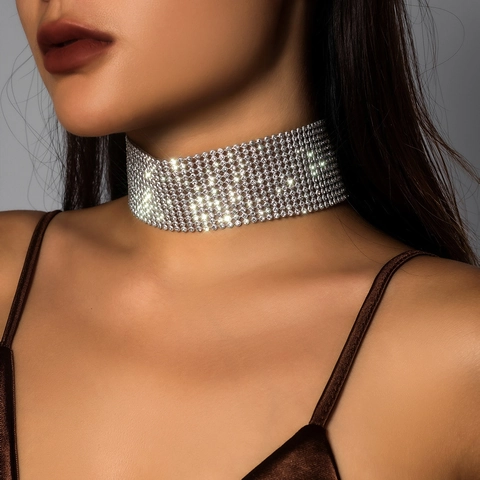 Collier Choker Large en Alliage de Strass à la Mode pour Femmes Collier de Cristal Étincelant Bijoux pour Mariage Fête