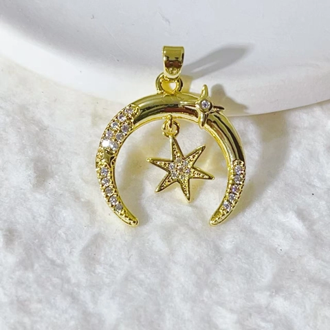 DIY Jewelry Making Pendants Gold Plated Copper Micro Pave Rhinestone Star Moon Sun Planet Umbrella Heart Charms For Necklace Bracelet Making Women Jewelry