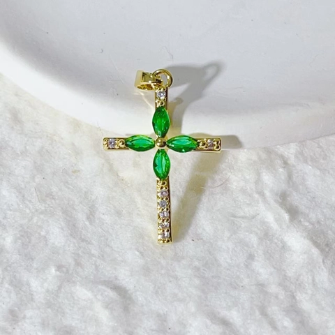 Exquisite Copper Gold Plated Zirconia Cross Pendant DIY Necklace Religious Charm Marquise Stone Jewelry Accessory For Women