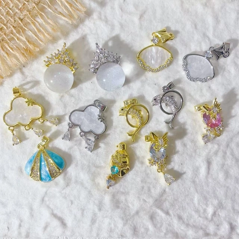 Copper Micro Inlaid Rhinestone Ocean Series Pendant For DIY Jewelry Making Bracelet Necklace Dolphin Cloud Shell Charms
