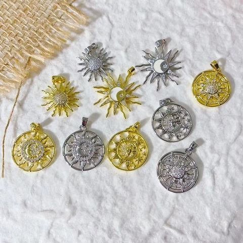 Gold Plated Copper Zirconia Sun Moon Star Pendants DIY Jewelry Making Accessories For Necklaces Bracelets Charm Pendant