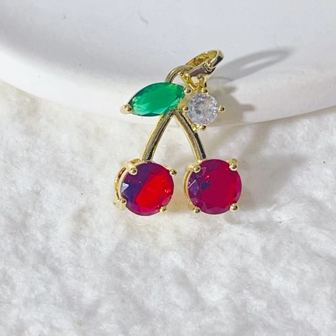 Gold Plated Copper Zirconia Fruit Cherry Fairy Moon DIY Pendant Charms For Necklace Bracelet Jewelry Making Women Accessory