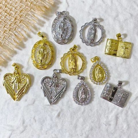 Religious Copper Zirconia Virgin Mary Angel Wings Heart Bible Book Shape Pendant Only (Without Chain) For DIY Jewelry Making