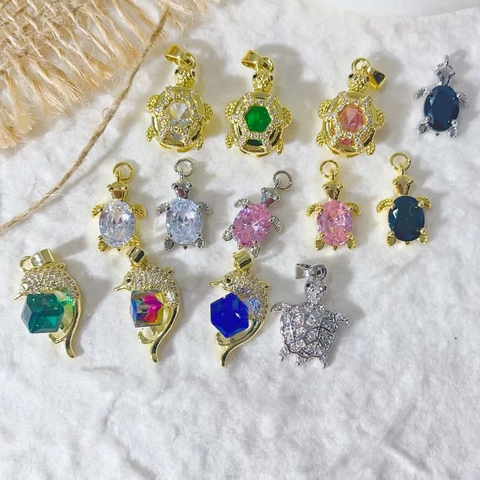 Zirkonia Meeresschildkröte Delphin Anhänger Vergoldet Versilbert Kupfer Meerestier Charms Für DIY Schmuckherstellung Halskette Zubehör