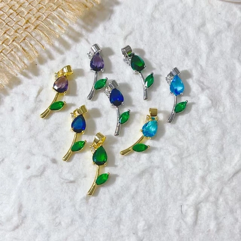 Exquisite Copper Gold Plated Colorful Zircon Tulip Flower Pendant Only Without Chain DIY Jewelry Finding For Women Necklace